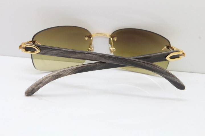 Cartier Rimless T8200497 Original Black Mix Gray Buffalo Horn Sunglasses in Gold Brown Lens Limited edition