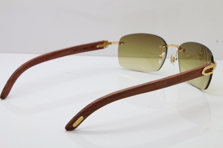 Cartier Rimless 8200497 Original Carved Wood Trimming Lens Sunglasses in Gold Brown Lens 2018 New