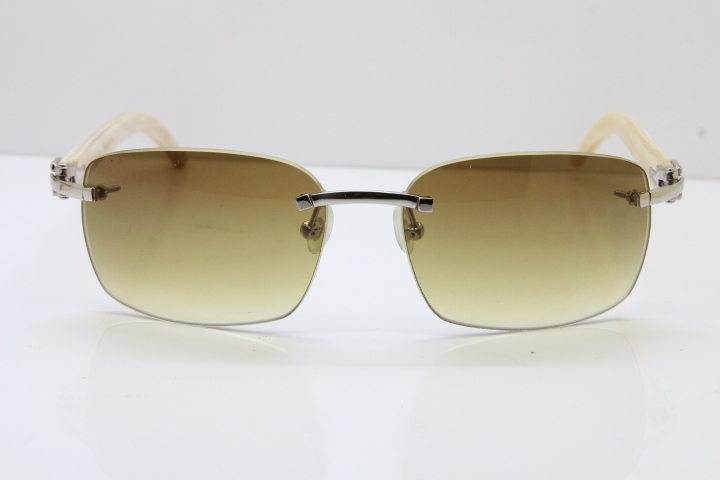 2018 New Cartier Rimless 8200497 Original White Genuine Natural Buffalo Horn Sunglasses in Gold Brown Lens Limited edition