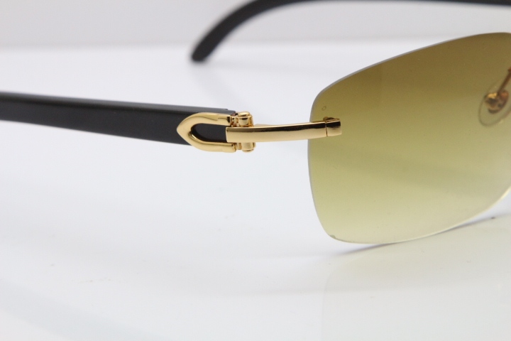 Cartier Rimless 8200497 Original Black Buffalo Horn Sunglasses in Gold Brown Lens Limited edition