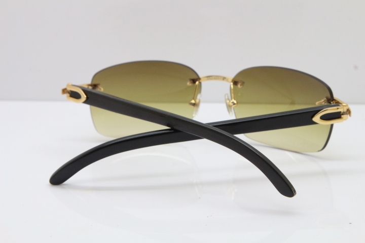 Cartier Rimless 8200497 Original Black Buffalo Horn Sunglasses in Gold Brown Lens Limited edition