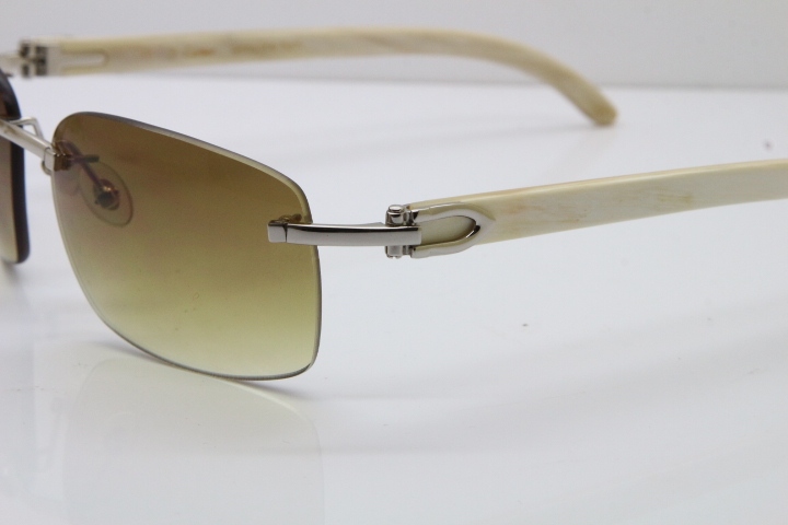 2018 New Cartier Rimless 8200497 Original White Genuine Natural Buffalo Horn Sunglasses in Gold Brown Lens Limited edition