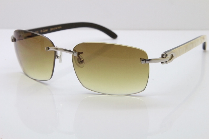 2018 New Cartier Rimless T8200497 Original White Inside Black Buffalo Horn Buffalo Horn Sunglasses in Gold Brown Lens Limited edition