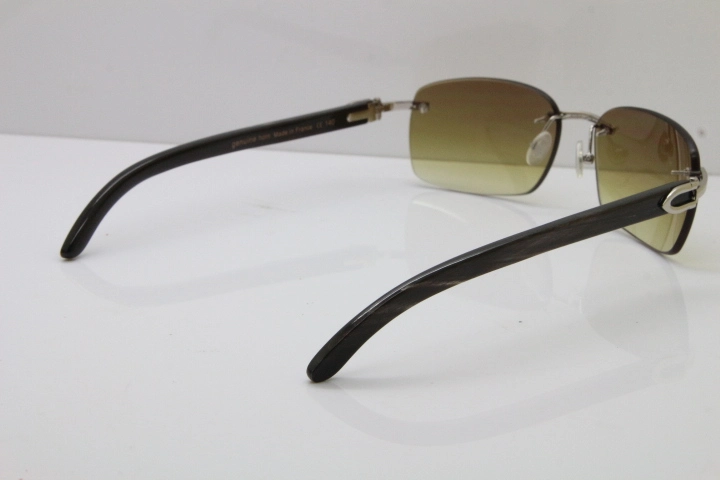 Cartier Rimless T8200497 Original Black Mix Gray Buffalo Horn Sunglasses in Gold Brown Lens Limited edition