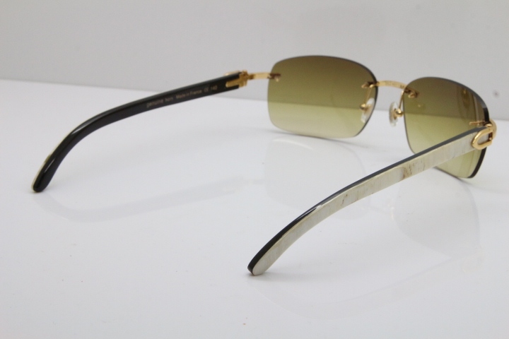 2018 New Cartier Rimless T8200497 Original White Inside Black Buffalo Horn Buffalo Horn Sunglasses in Gold Brown Lens Limited edition