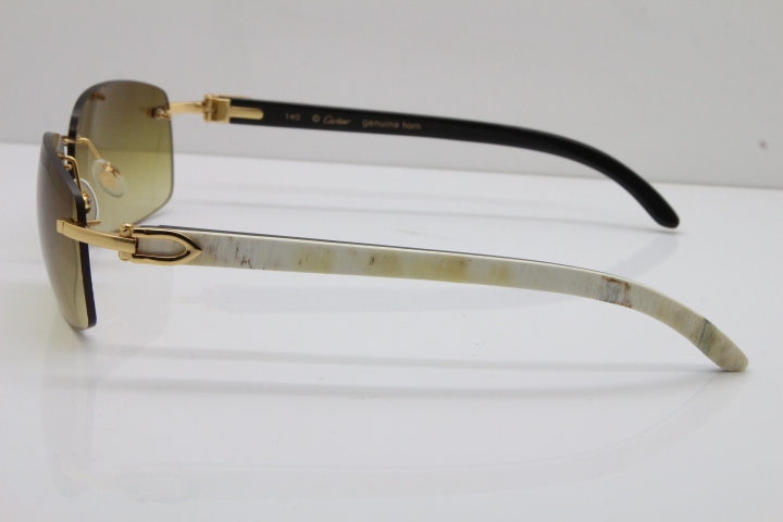 2018 New Cartier Rimless T8200497 Original White Inside Black Buffalo Horn Buffalo Horn Sunglasses in Gold Brown Lens Limited edition