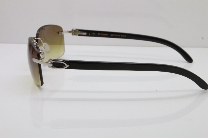 Cartier Rimless 8200497 Original Black Buffalo Horn Sunglasses in Gold Brown Lens Limited edition