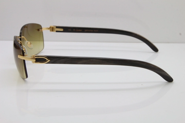 Cartier Rimless T8200497 Original Black Mix Gray Buffalo Horn Sunglasses in Gold Brown Lens Limited edition