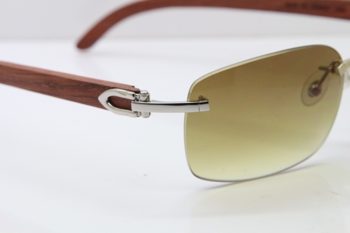 Cartier Rimless 8200497 Original Carved Wood Trimming Lens Sunglasses in Gold Brown Lens 2018 New