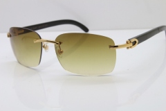 Cartier Rimless 8200497 Original Black Buffalo Horn Sunglasses in Gold Brown Lens Limited edition