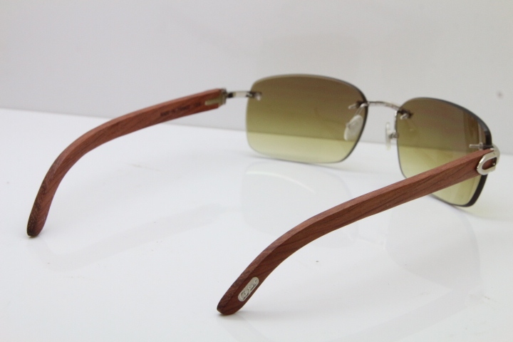 Cartier Rimless 8200497 Original Carved Wood Trimming Lens Sunglasses in Gold Brown Lens 2018 New