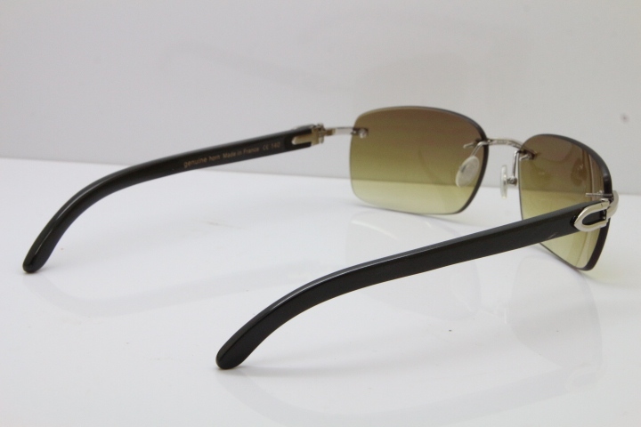 Cartier Rimless 8200497 Original Black Buffalo Horn Sunglasses in Gold Brown Lens Limited edition