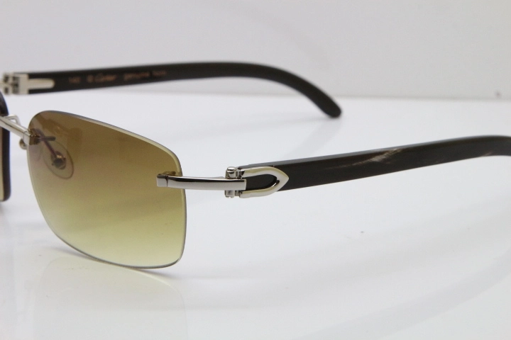 Cartier Rimless T8200497 Original Black Mix Gray Buffalo Horn Sunglasses in Gold Brown Lens Limited edition