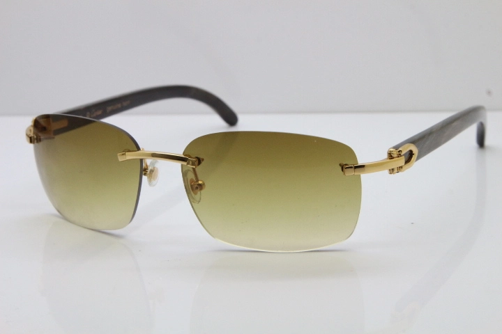 Cartier Rimless T8200497 Original Black Mix Gray Buffalo Horn Sunglasses in Gold Brown Lens Limited edition