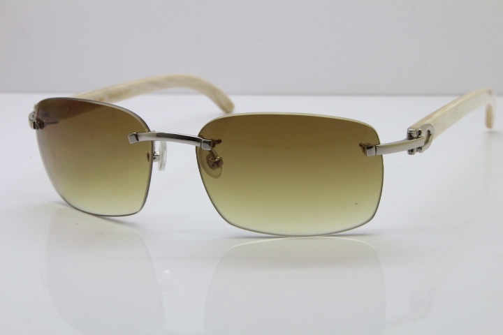 2018 New Cartier Rimless 8200497 Original White Genuine Natural Buffalo Horn Sunglasses in Gold Brown Lens Limited edition