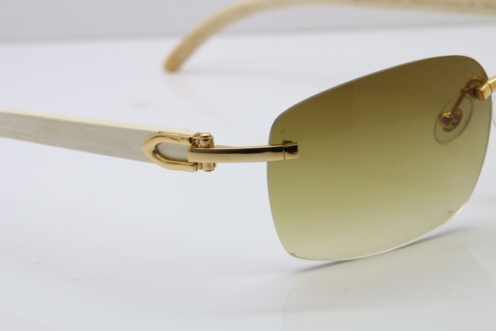 2018 New Cartier Rimless 8200497 Original White Genuine Natural Buffalo Horn Sunglasses in Gold Brown Lens Limited edition