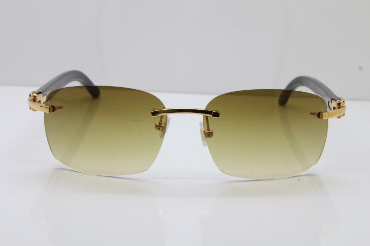 Cartier Rimless 8200497 Original Black Buffalo Horn Sunglasses in Gold Brown Lens Limited edition