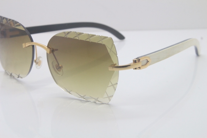 Cartier Rimless 3524012-A Black Mix White Buffalo Sunglasses Gold Brown Limited edition