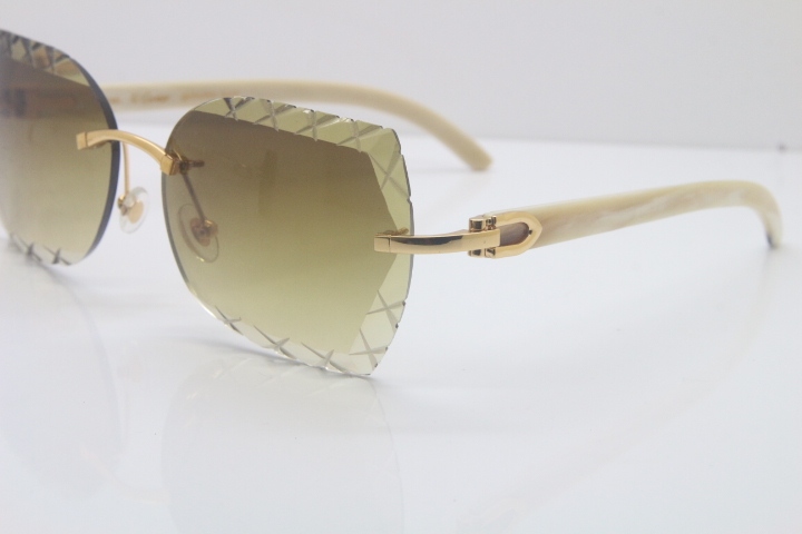 2018 New Cartier Rimless 3524012-A White Genuine Natural Sunglasses Gold Brown Limited edition