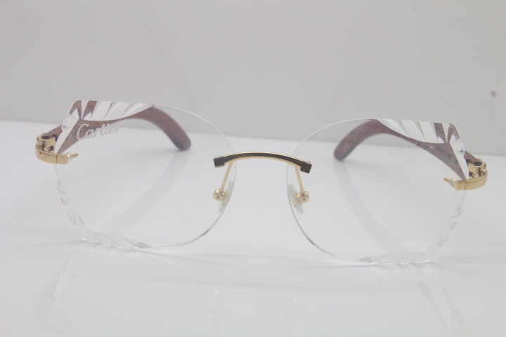 2018 New Cartier Rimless 3524012 Carved Wood Trimming Lens eyeglasses in Gold Limited edition