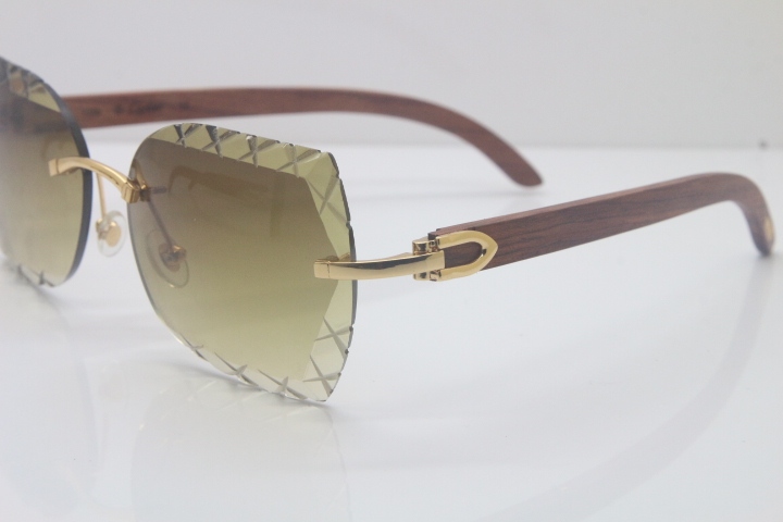 2018 New Cartier Rimless 3524012-A Wood Sunglasses Gold Brown Limited edition