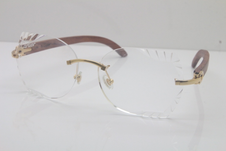 2018 New Cartier Rimless 3524012 Carved Wood Trimming Lens eyeglasses in Gold Limited edition