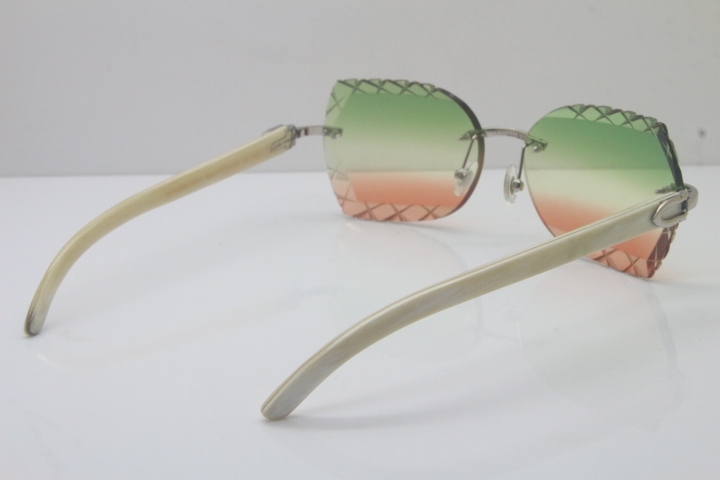 2018 New Cartier Rimless 3524012-A White Buffalo Sunglasses Gold Green Limited edition