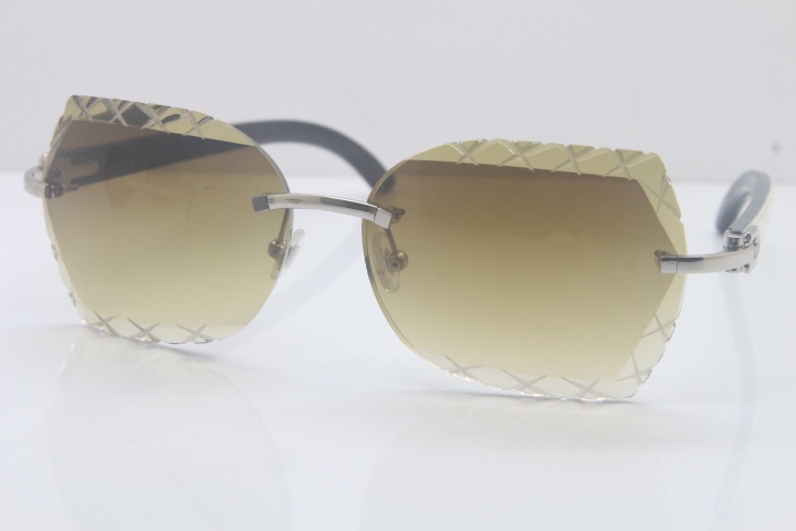 Cartier Rimless 3524012-A Black Mix White Buffalo Sunglasses Gold Brown Limited edition