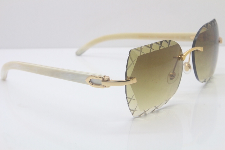 2018 New Cartier Rimless 3524012-A White Genuine Natural Sunglasses Gold Brown Limited edition