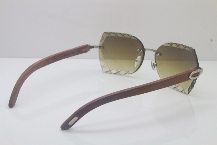 2018 New Cartier Rimless 3524012-A Wood Sunglasses Gold Brown Limited edition