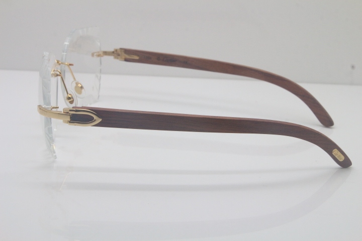 2018 New Cartier Rimless 3524012 Carved Wood Trimming Lens eyeglasses in Gold Limited edition