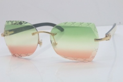 2018 New Cartier Rimless 3524012-A White Inside Black Buffalo Horn Sunglasses Gold Green Limited edition