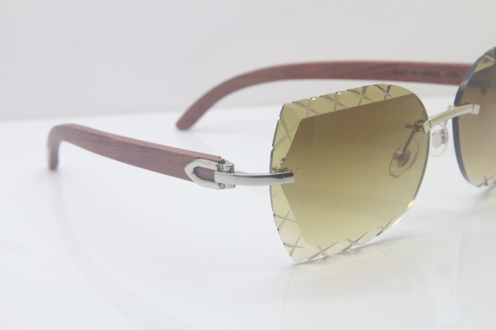 2018 New Cartier Rimless 3524012-A Wood Sunglasses Gold Brown Limited edition