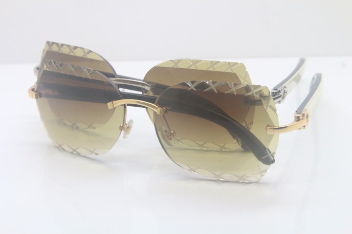 Cartier Rimless 3524012-A Black Mix White Buffalo Sunglasses Gold Brown Limited edition