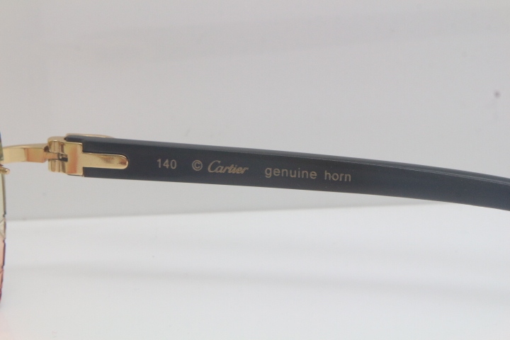 Cartier Rimless 3524012-A Black Buffalo Horn Sunglasses Gold GreenTrimming Lens Limited edition