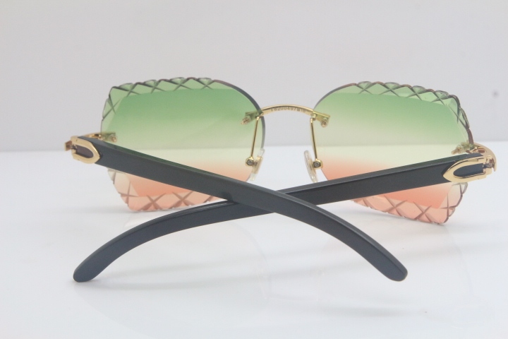 Cartier Rimless 3524012-A Black Buffalo Horn Sunglasses Gold GreenTrimming Lens Limited edition