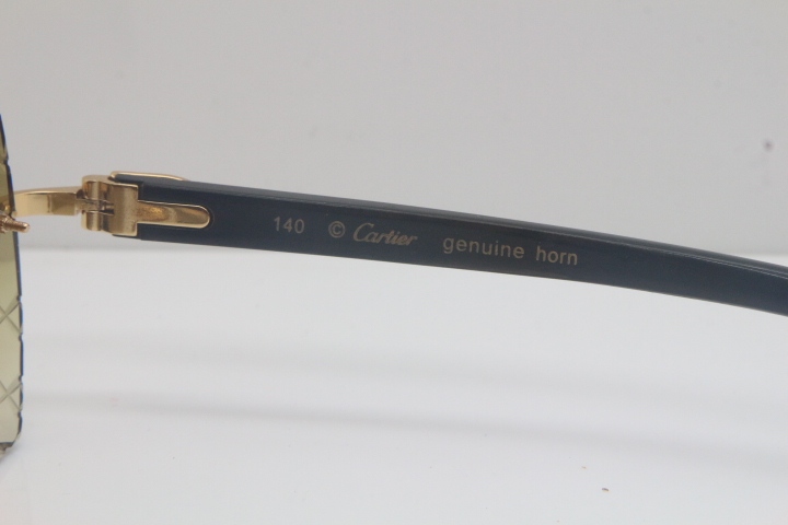 New Cartier Rimless 3524012-A Black Buffalo Horn Sunglasses Gold Brown Trimming Lens Limited edition