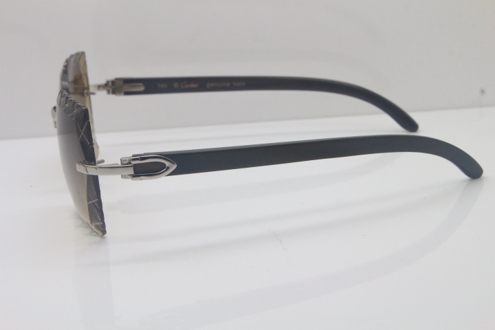 New Cartier Rimless 3524012-A Black Buffalo Horn Sunglasses Gold Brown Trimming Lens Limited edition