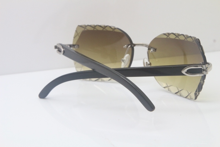 New Cartier Rimless 3524012-A Black Buffalo Horn Sunglasses Gold Brown Trimming Lens Limited edition