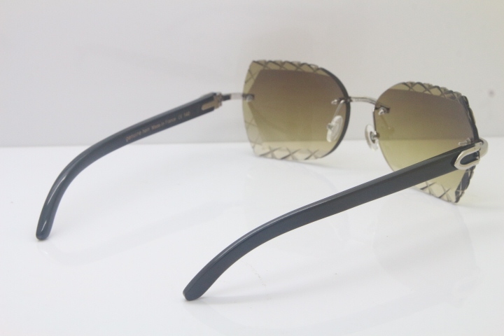 New Cartier Rimless 3524012-A Black Buffalo Horn Sunglasses Gold Brown Trimming Lens Limited edition