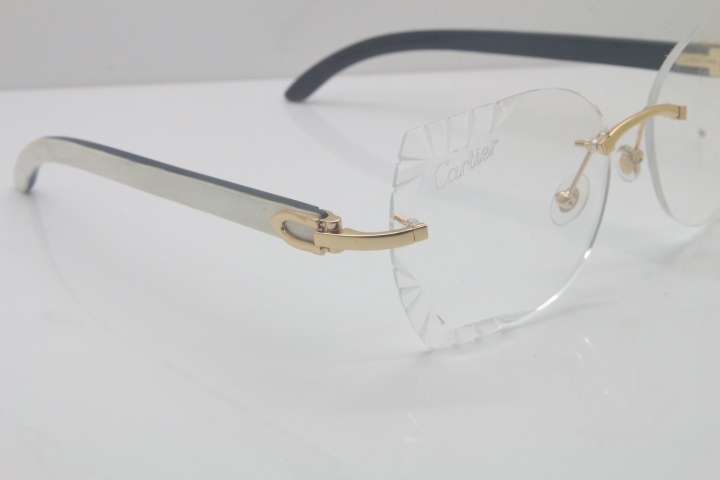 Cartier Rimless 3524012 White Inside Black Buffalo Horn Eyeglasses in Gold Trimming Lens Limited edition