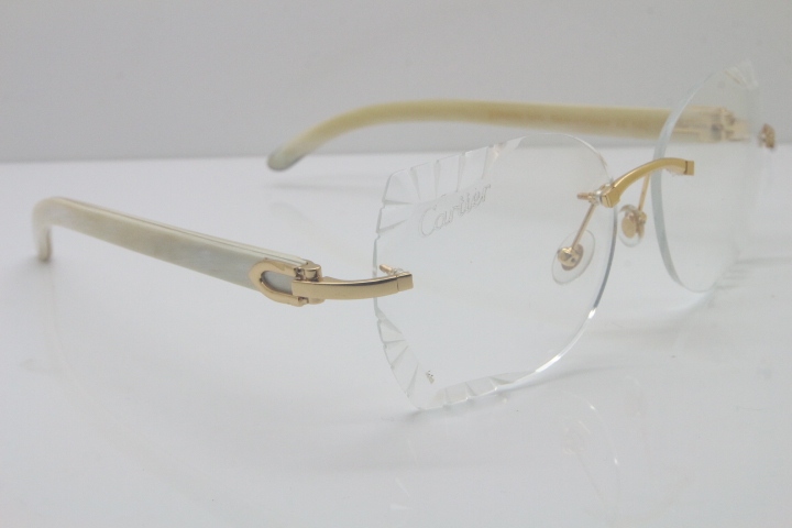 2018 New Cartier Rimless 3524012 White Buffalo Horn Eyeglasses in Gold Trimming Lens Limited edition