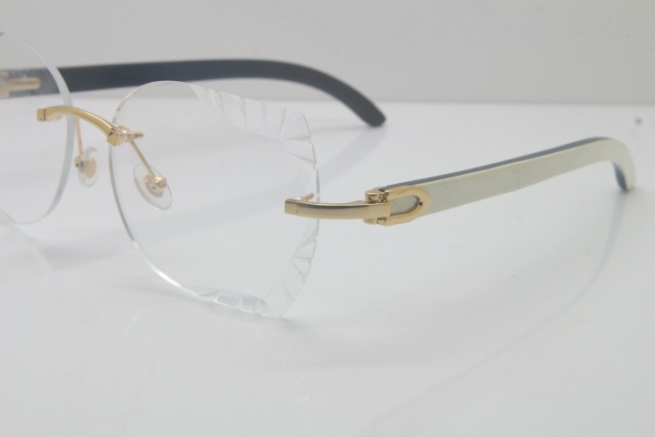 Cartier Rimless 3524012 White Inside Black Buffalo Horn Eyeglasses in Gold Trimming Lens Limited edition