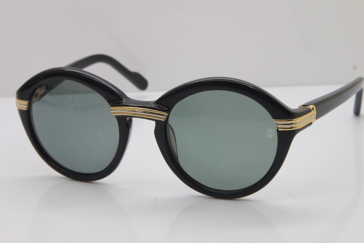 Cartier 1991 Vintage 1125108 Original Sunglasses In Black Mix Gold Dark Lens