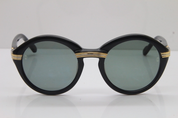 Cartier 1991 Vintage 1125108 Original Sunglasses In Black Mix Gold Dark Lens