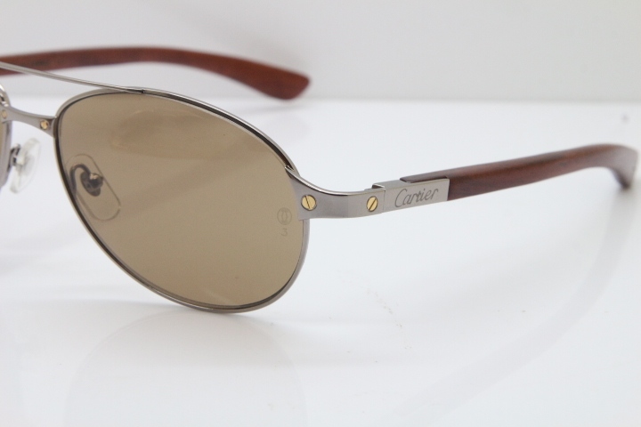 Cartier EDITON SANTOS DUMONT Wood 4480317 Original Sunglasses In Gun Metal Brown Lens