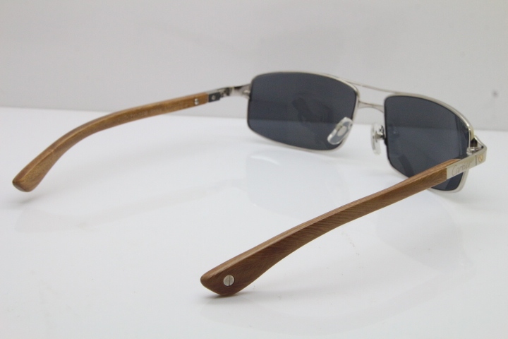 Cartier Santos DE Beige Bubinga Wood 4480316 Original Sunglasses In Silver Dark Lens