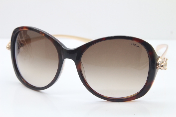 Cartier Leopard Ca5128 Diamond Sunglasses In Torotise Mix Gold Brown Lens