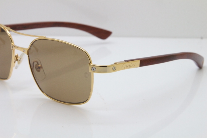Cartier EDITON SANTOS DUMONT Wood 5037821 Original Sunglasses In Gold Brown Lens
