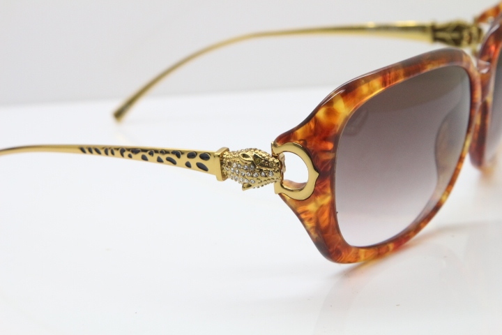 Cartier Leopard 1304 Diamond Sunglasses In Brown Toroise Mix Gold Brown Lens